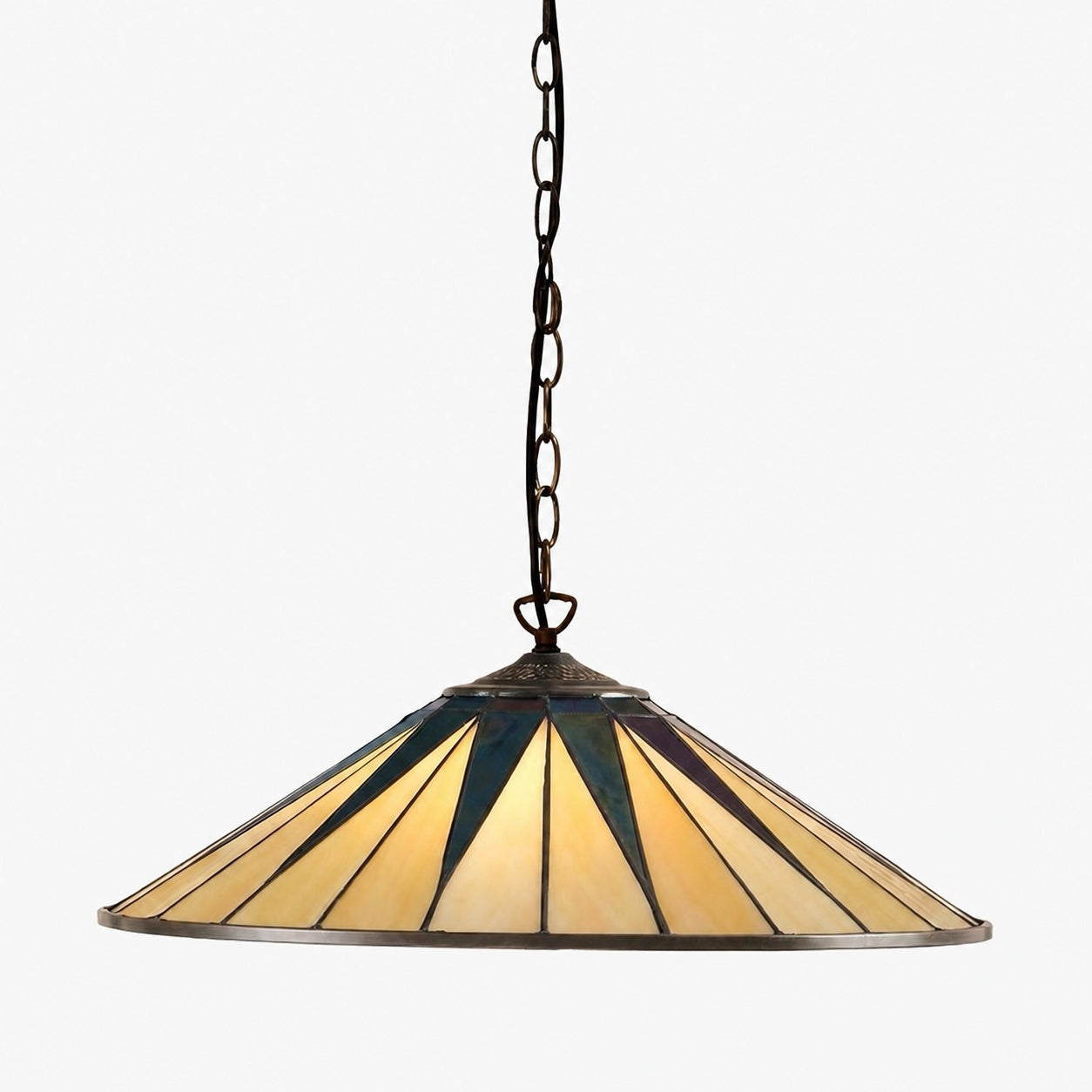 TF Dark Star Tiffany Pendant – Stained Glass Geometric Design Ceiling Light for Living Rooms