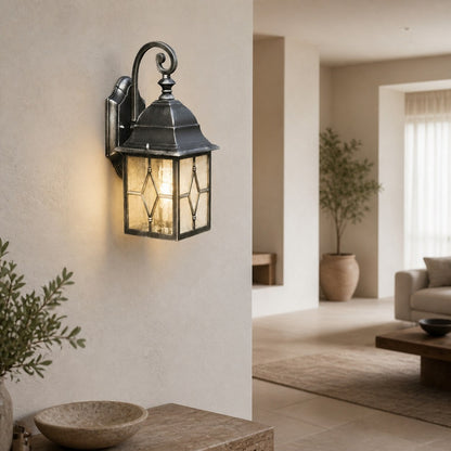 Frostine Traditional Outdoor Wall Light - Leaded Water Glass Lantern for Porch and Patio Lighting