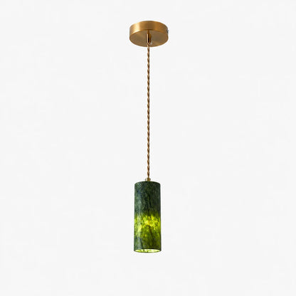 One head green jade cylinder pendant lamp with 2.36 inch / 6 cm shade