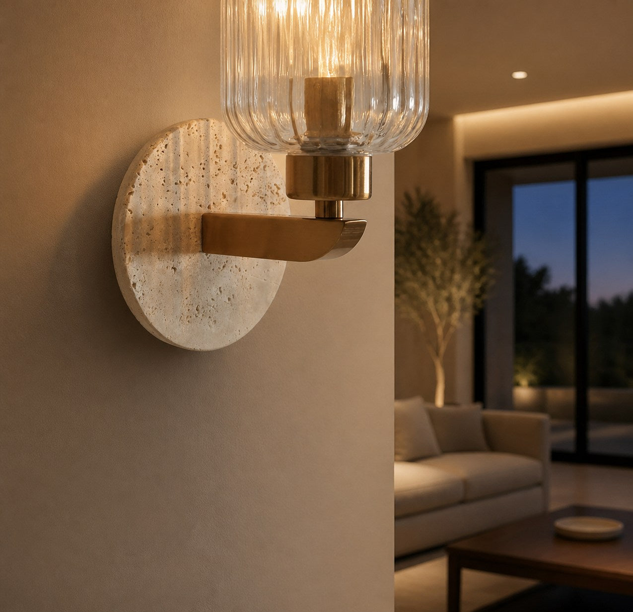 Korlisse Modern Marble Wall Light - Vintage Brass & Clear Glass Accent for Living Room and Hallway