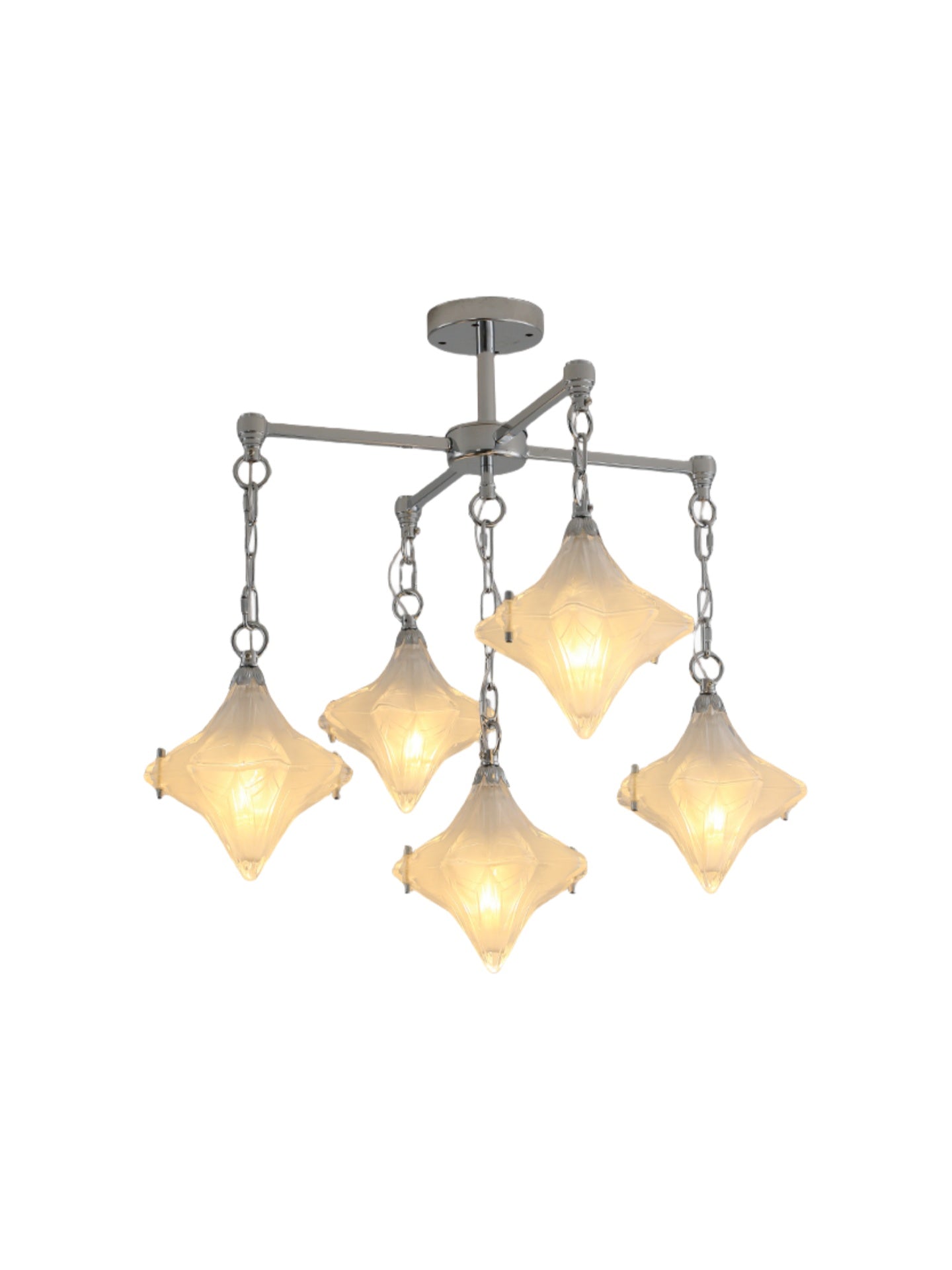 Art Deco Astris Star Chandelier – Frosted Glass Deco Fixture for Dining Room