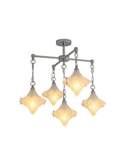 Art Deco Astris Star Chandelier – Frosted Glass Deco Fixture for Dining Room