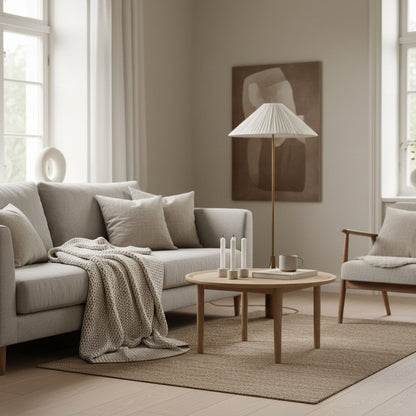 Lindi - aged brass and linen scalloped floor lamp