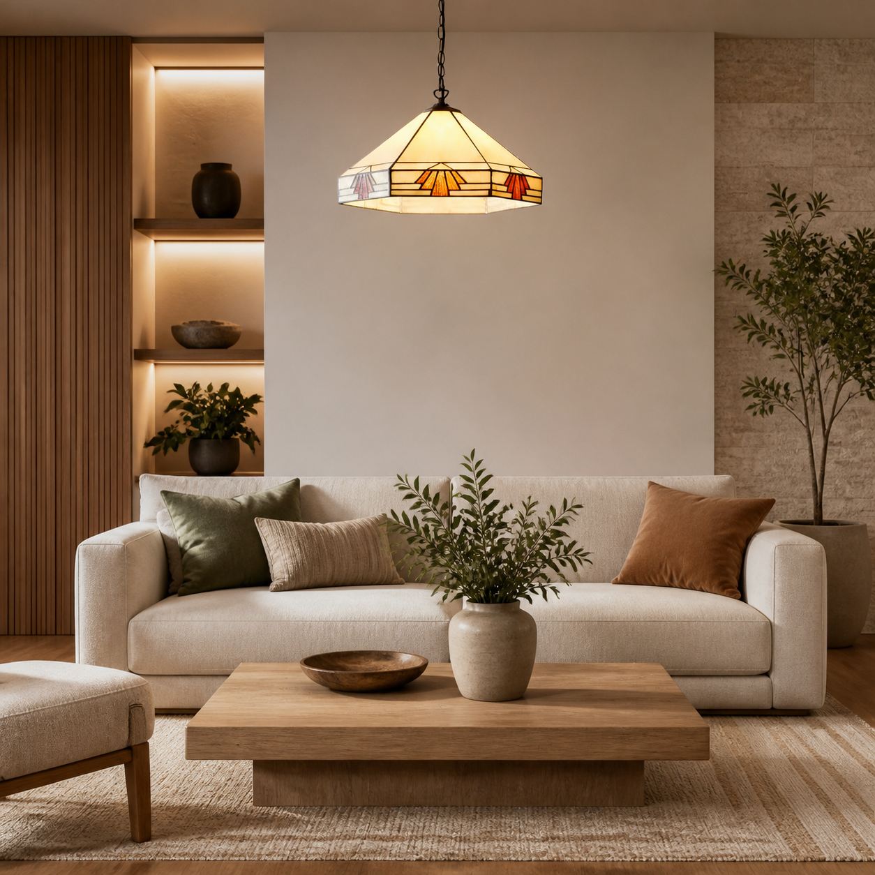 TF Nevada Vintage Stained Glass Pendant - Handcrafted Art Glass Lighting for Dining Areas