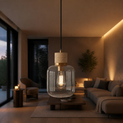 Korlisse Pendelleuchte aus Naturstein und Glas – Stilvolle Lampe für Wohnzimmer oder Lounge