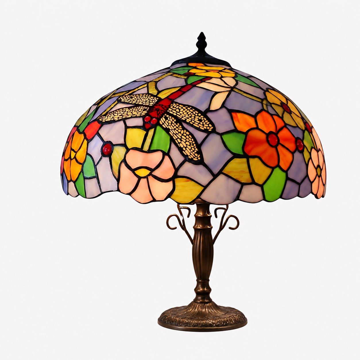 TF Keswick Dragonfly Tiffany Table Lamp – Handcrafted Stained Glass Shade for Living Room or Bedroom