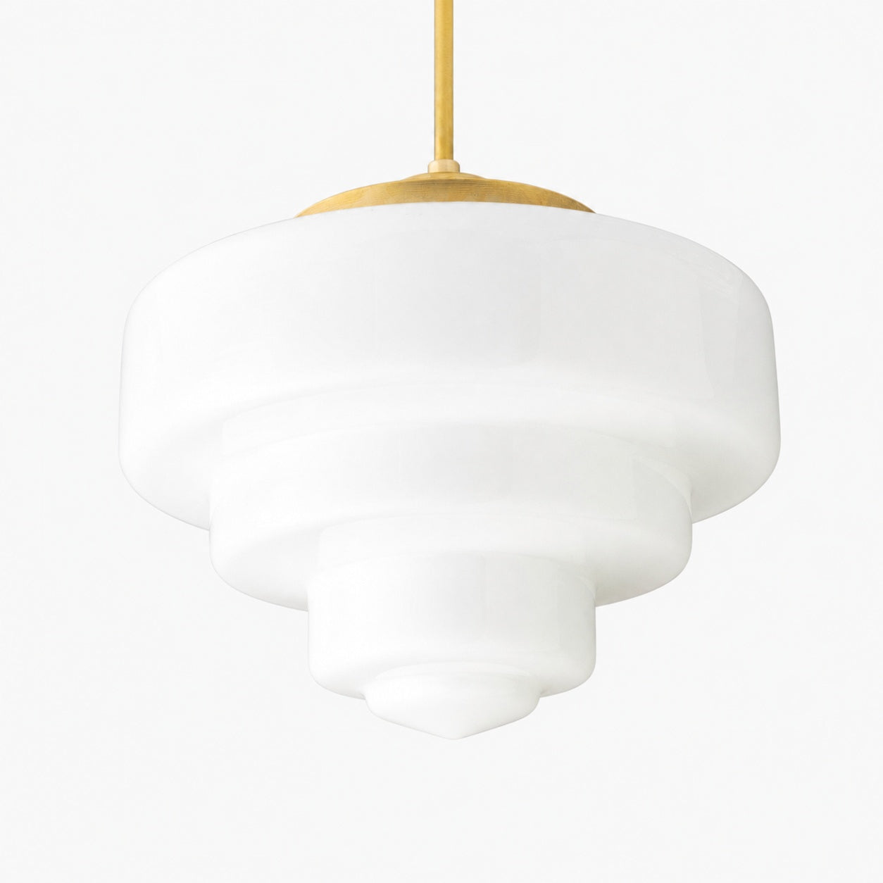 Geotower Glas-Messing-Pendelleuchte – Art Deco Opal Globe Deckenleuchte