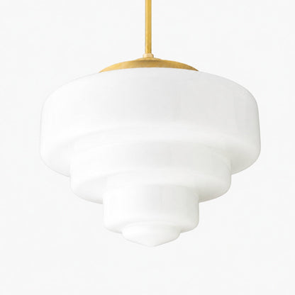Geotower Glas-Messing-Pendelleuchte – Art Deco Opal Globe Deckenleuchte
