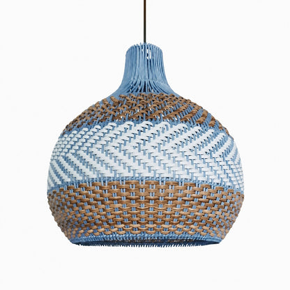 Handwoven Blue Rattan Pendant Light