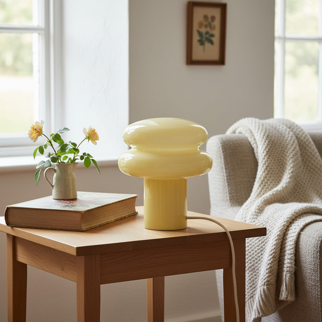 Soft Glow Opal Glass Table Lamp – Contemporary Mushroom Design for Cozy Spaces