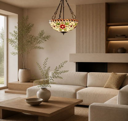 TF Dragonfly Beige Tiffany-Pendelleuchte – Elegante Buntglasleuchte für Esszimmer und Schlafzimmer