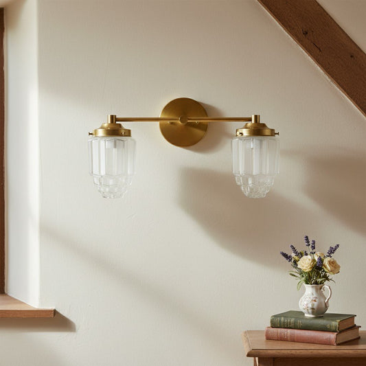 Tierlux Glass Vanity Light - Art Deco Bathroom Fixture with Skyscraper Shades