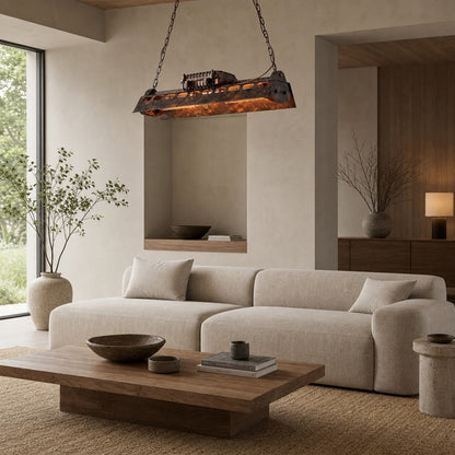 Industrax Steampunk  Linear Chandelier - Vintage Metal Frame Lighting for Dining or Living Room