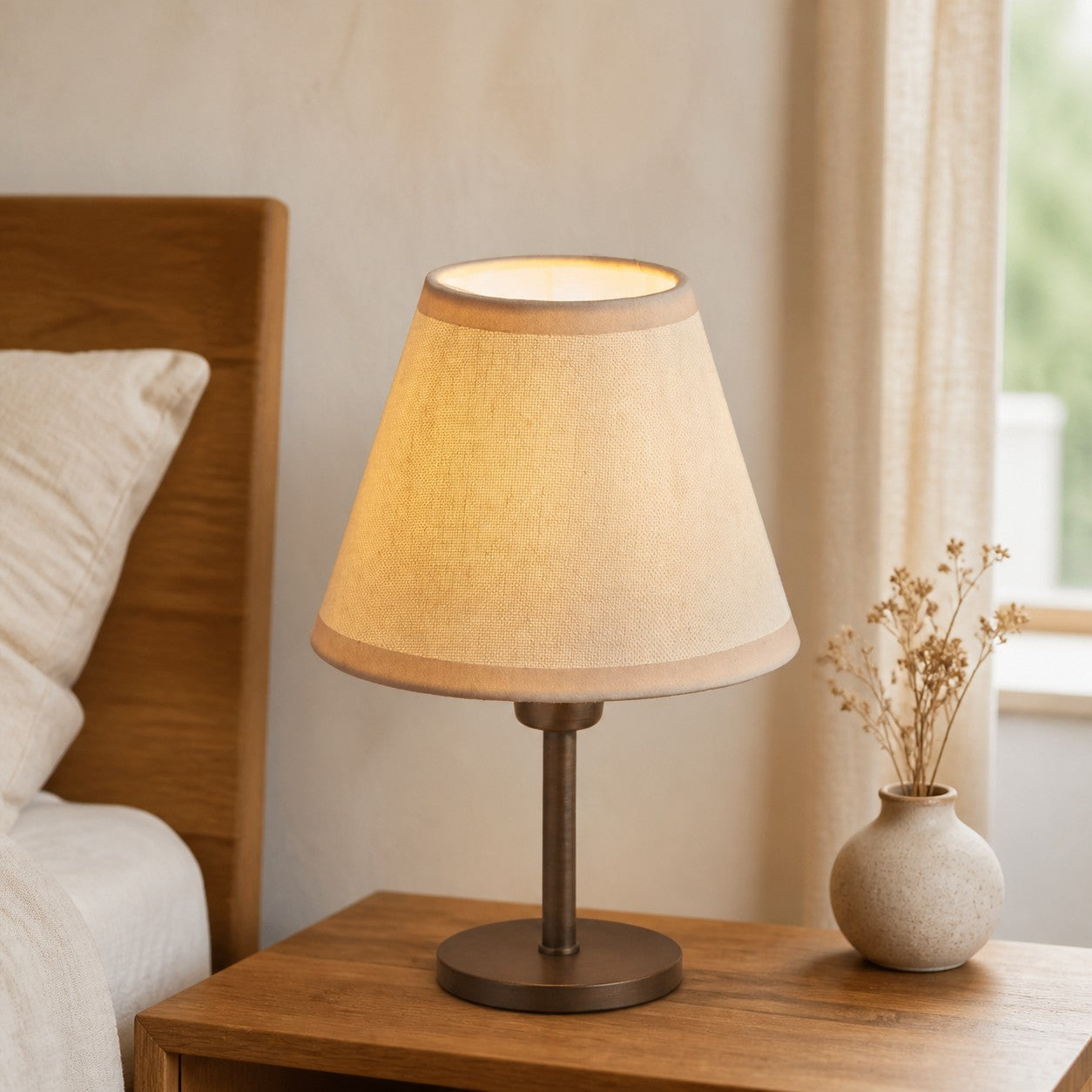 Bronzuno Schreibtischlampe mit strukturiertem Stoffbezug – Moderne Leuchte mit Metallfuß für Büros oder Lounges