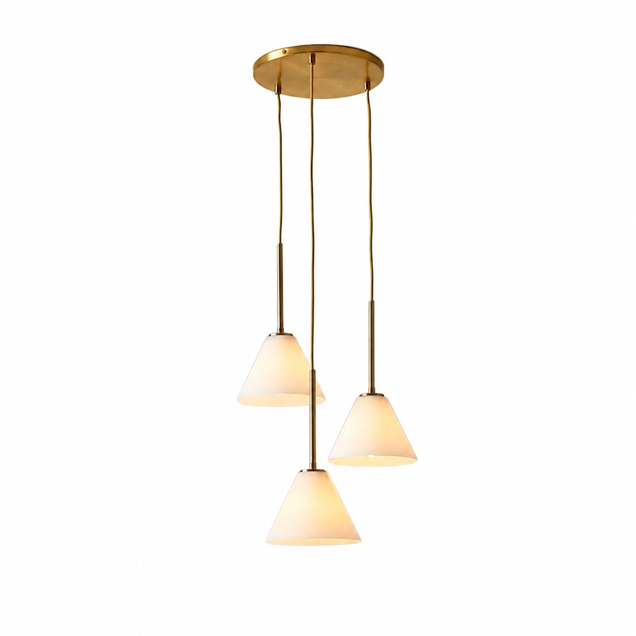 Conica 3-flammiger Kegel-Kronleuchter – Skulpturale Pendelleuchte aus Glas im modernen Stil