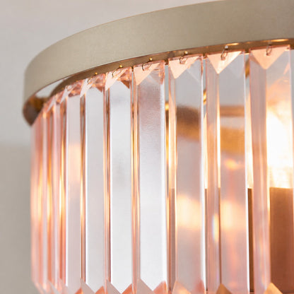 Beveline 3 Light Round Semi Flush - Faceted Cut Glass Shade Metal Finish for Hallways and Bedrooms