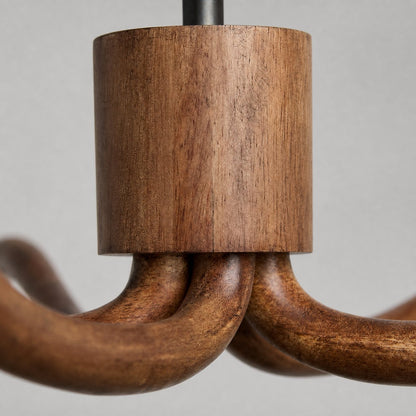 Shella Moderner Fünf-Kugel-Kronleuchter – Pendelleuchte aus Holz, Metall und Glas für Schlaf- oder Esszimmer