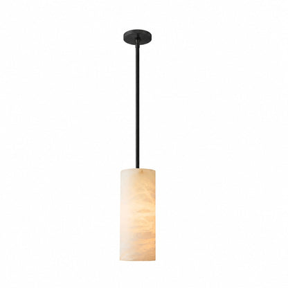 Hand Carved Alabaster Cylinder Pendant Light