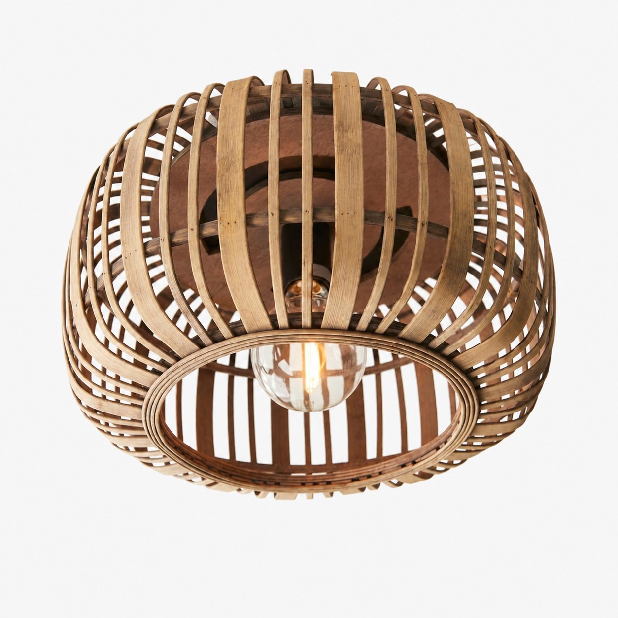Yumeko Natural Bamboo Flush Ceiling Light - Organic Cage Design Sustainable for Living Room