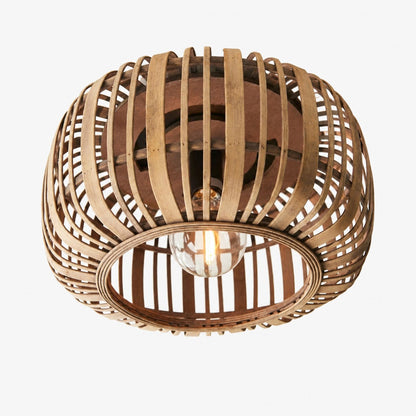 Yumeko Natural Bamboo Flush Ceiling Light - Organic Cage Design Sustainable for Living Room