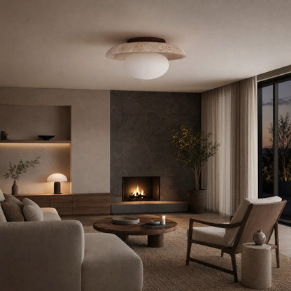 Calivra Modern Travertine Round Ceiling Light - Minimalist Flush Mount Lamp for Hallway and Bedroom