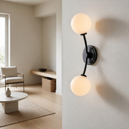 Arden Glass 2 Light Iron Wall Sconce - Modern Curved Design for Bathroom or Hallway