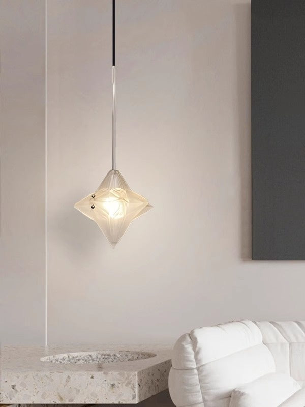 Art Deco Astris Elara Star Pendant Light – Frosted Glass Pendant with Geometric Style