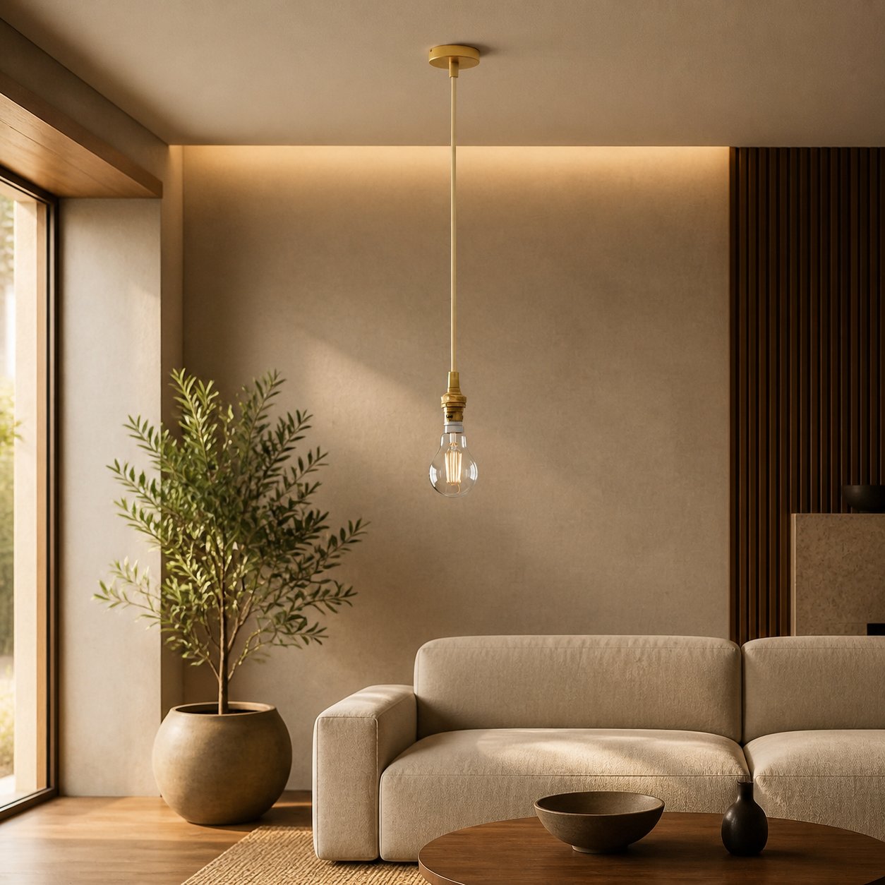 Moderne Pendelleuchte aus Messing von Plaitar – Minimalistische Deckenleuchte mit geflochtenem Kabel für Flure