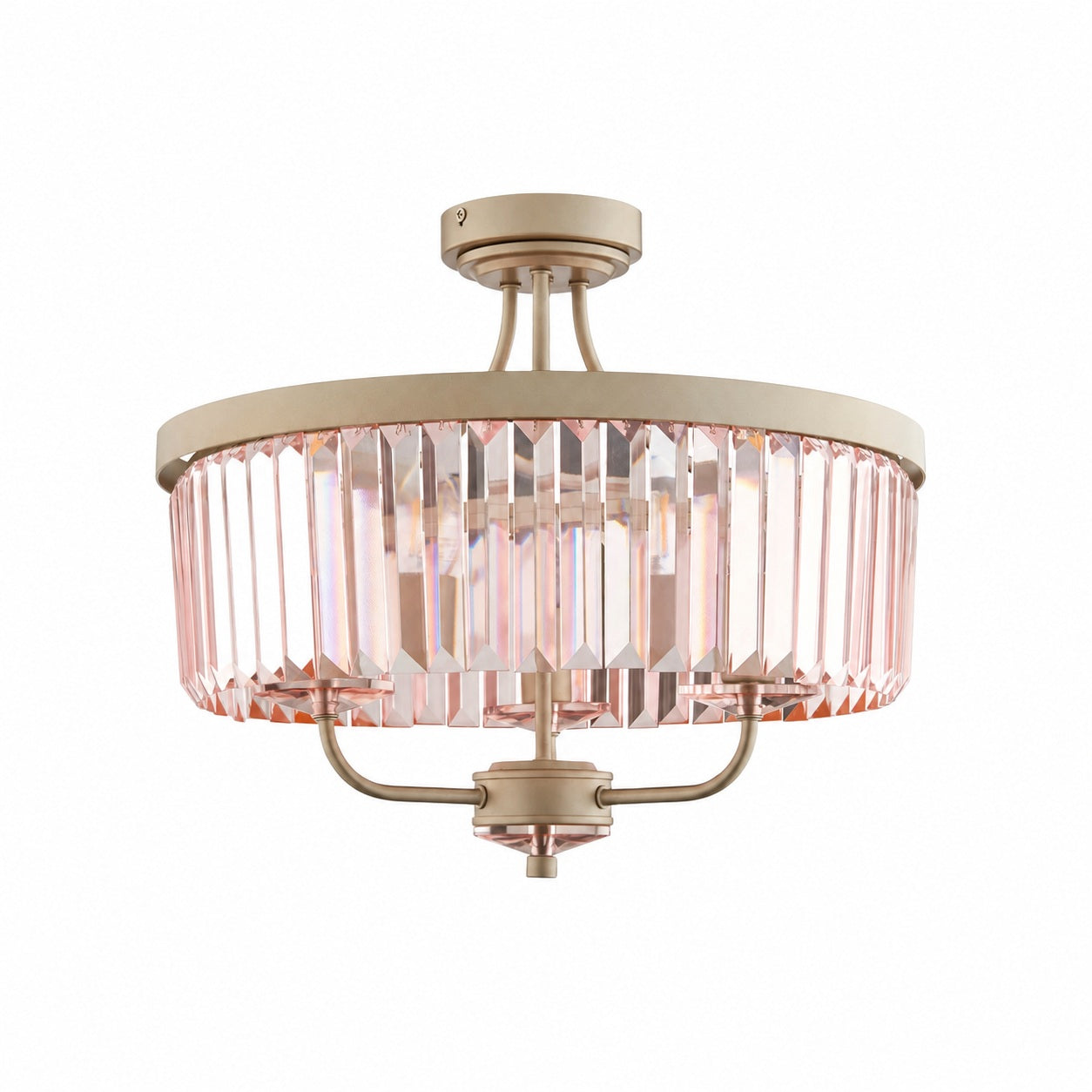 Beveline 3 Light Round Semi Flush - Faceted Cut Glass Shade Metal Finish for Hallways and Bedrooms