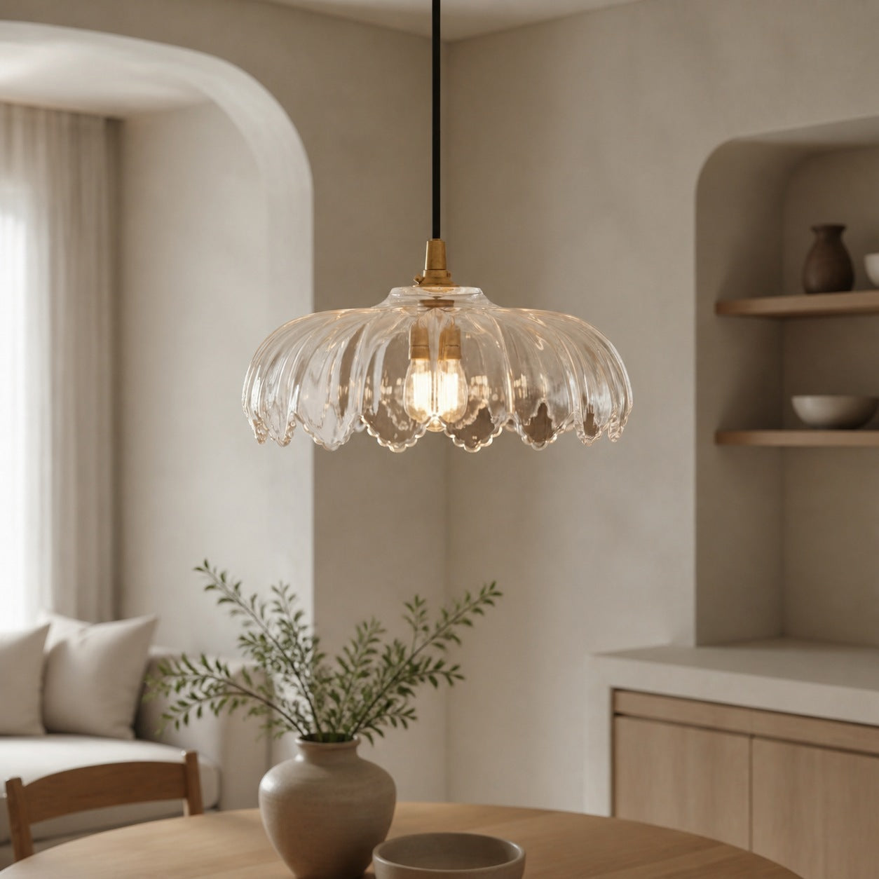 Floriaxis Floral Glass Pendant Light — Floral Glass Shade with Braided Cable for Kitchen or Dining