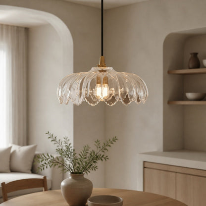 Floriaxis Floral Glass Pendant Light — Floral Glass Shade with Braided Cable for Kitchen or Dining