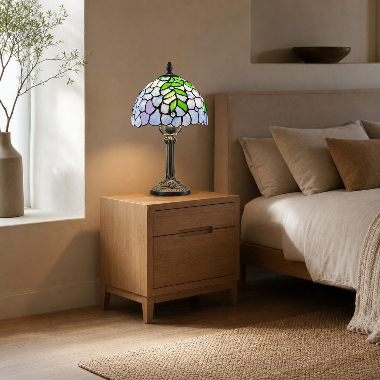 Virelle Traditional Tiffany Table Lamp – Colorful Stained Glass Dome Desk Light for Bedroom