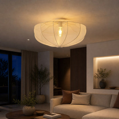 Lumifil Deckenleuchte mit drapiertem Netzgewebe – Boho-Stil-Lampe mit rustikalem, strukturiertem Schirm für Wohnzimmer oder Schlafzimmer