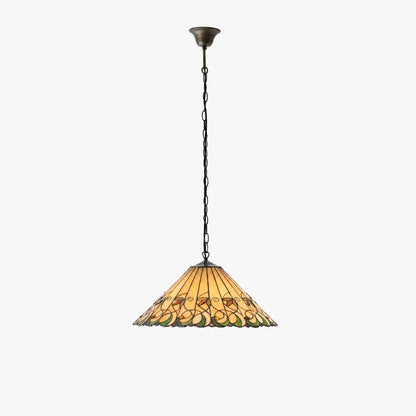 TF Jamelia Vintage Floral Stained Glass Dome Pendant Light for Dining Rooms