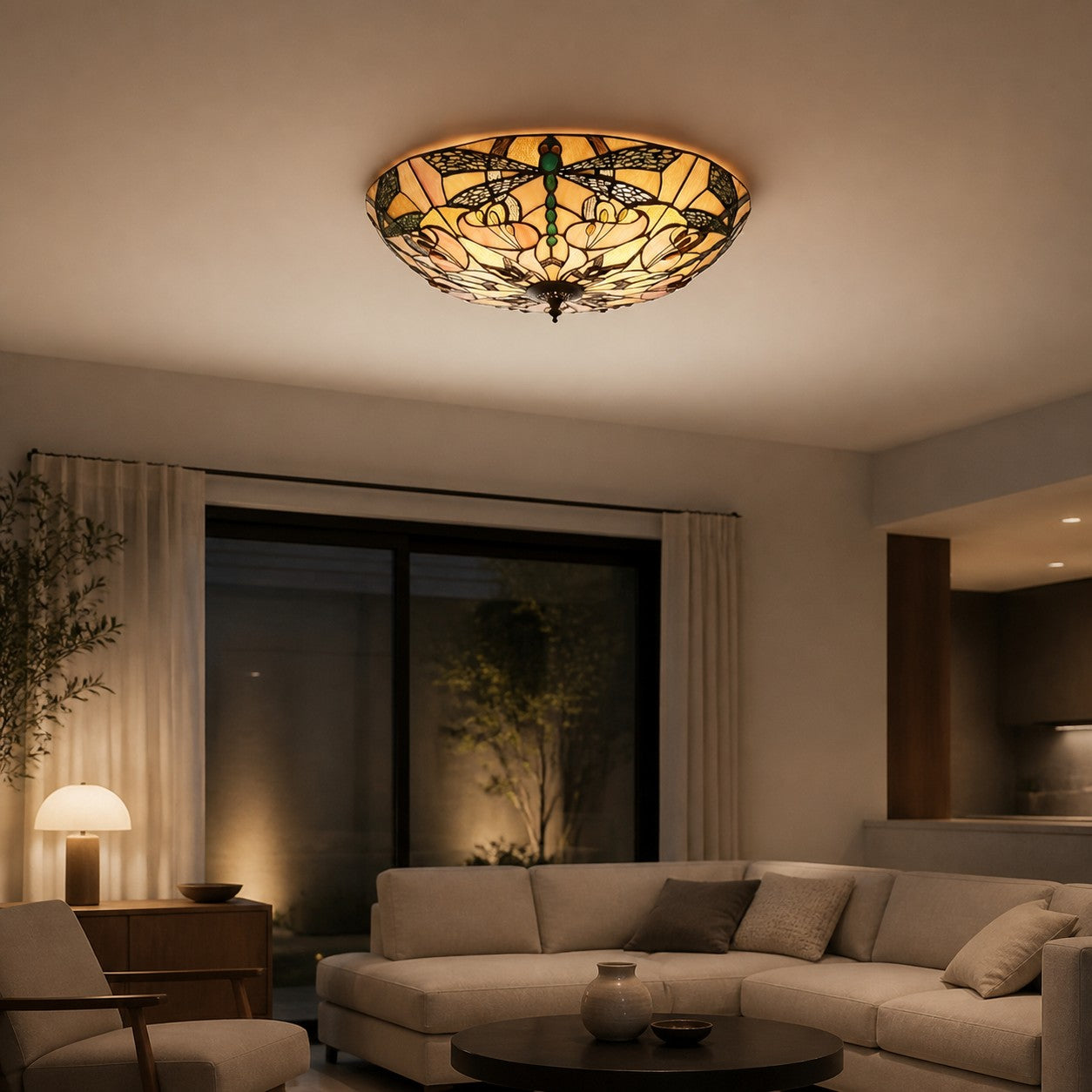 TF Ashton Tiffany Libellenmotiv Tiffany Glas-Aufbauleuchte - Übergangsstil für Schlafzimmer und Wohnzimmer
