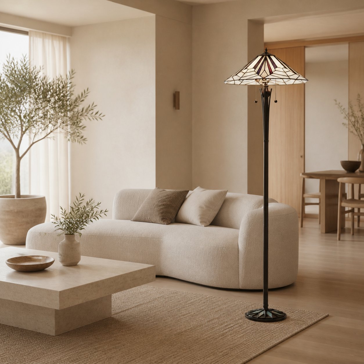 TF Astoria Art-Deco-Stehleuchte aus Buntglas – Stehleuchte im geometrischen Design für das Wohnzimmer