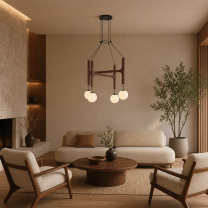 Auralith Wood Chandelier Multi Arm Fixture - Modern Natural Lighting for Living and Dining