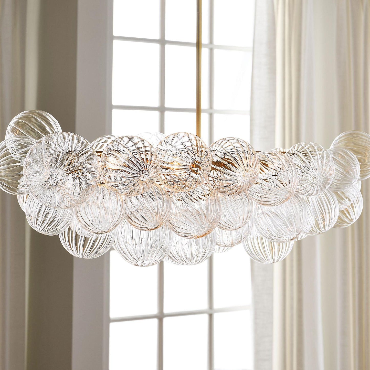 Bravira Glass Bubbled Chandelier - Vintage Brass Oval Glass Lighting