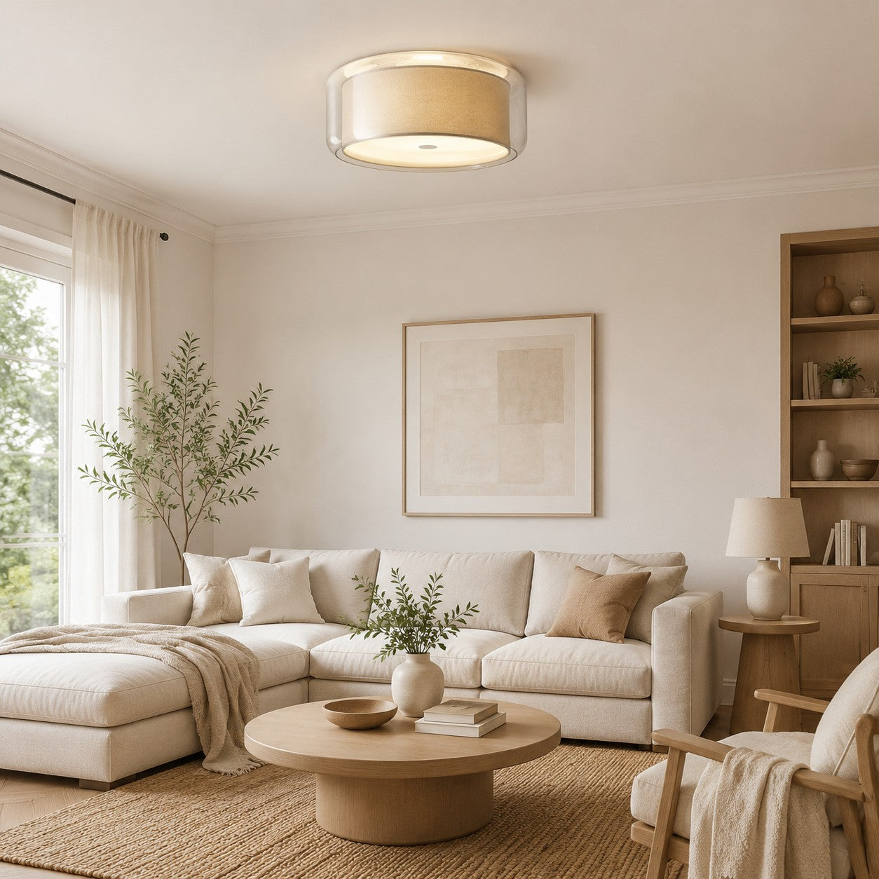 Bauhaus Glass Fabric Flush Mount Ceiling Light