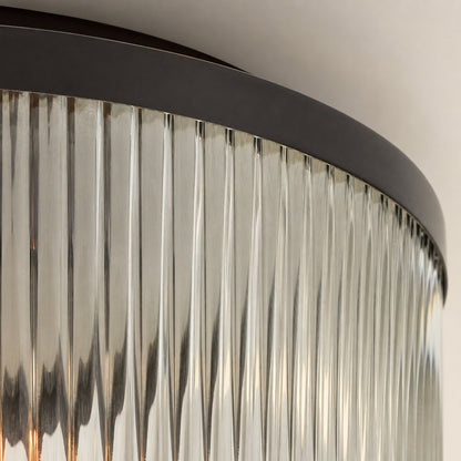 Bravira Flush Mount Ceiling Light - Ribbed & Bubbled Glass Metal Light