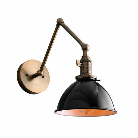 Conique Metal Vintage Industrial Swing Arm Wall Lamp - Adjustable Dome Shade for Study