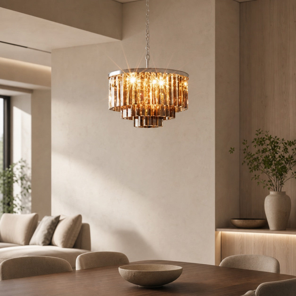 Aurevon Crystal Prism Metal Frame Modern Ceiling Chandelier for Home and Hotel
