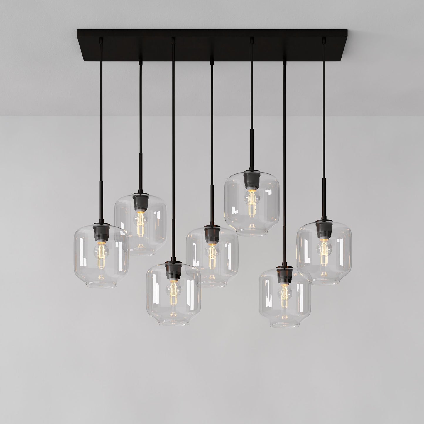 Lumivelle Sculptural 7-Light Chandelier – Adjustable Height Modern Glass Pendant