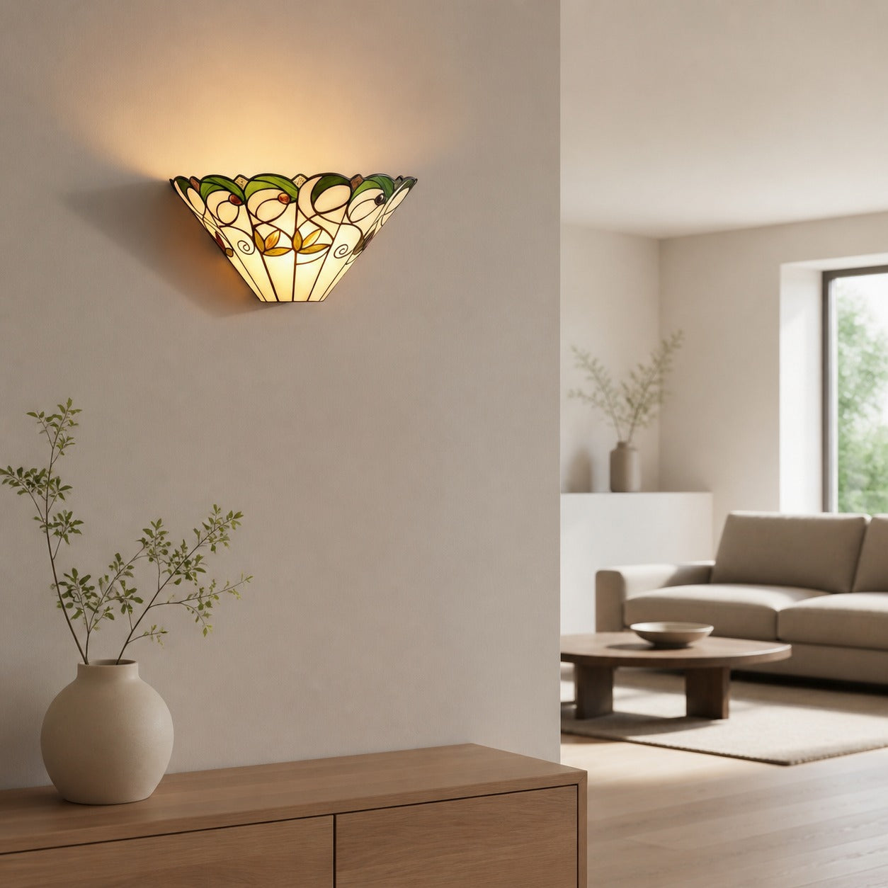 TF Jamelia Art Nouveau Wandleuchte mit abgeschrägtem Glasschirm – Metall-Glas-Leuchte für Flur oder Schlafzimmer