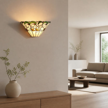 TF Jamelia Art Nouveau Wandleuchte mit abgeschrägtem Glasschirm – Metall-Glas-Leuchte für Flur oder Schlafzimmer