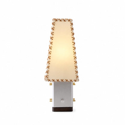 Modern Geometric Metal Table Lamp – Parchment Shade for Bedroom Nightstand Lighting