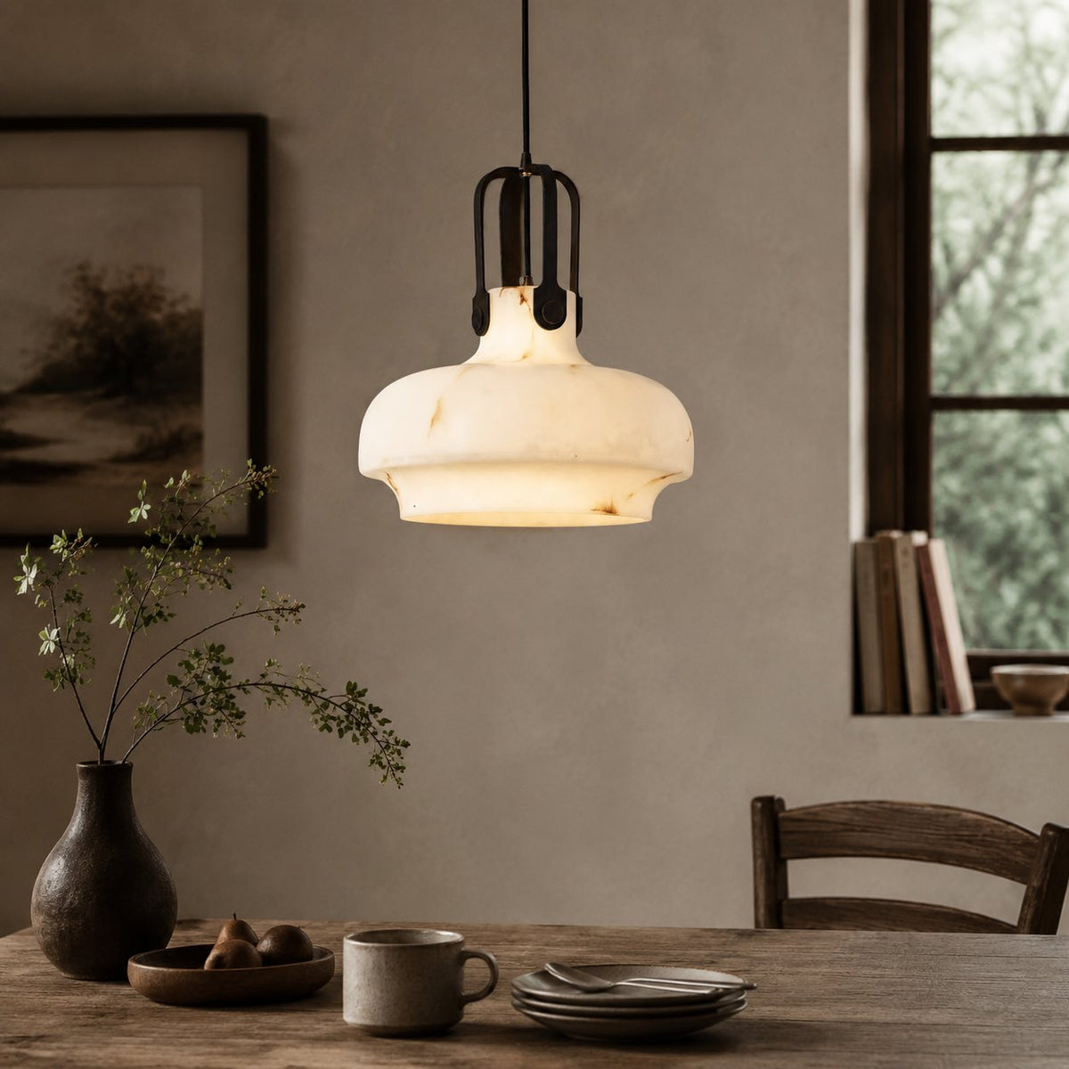 French Vintage Faux Marble Pendant Light
