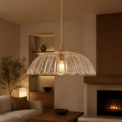 Floriaxis Floral Glass Pendant Light — Floral Glass Shade with Braided Cable for Kitchen or Dining