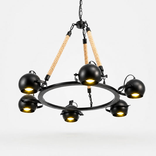 Industrial Rope Chandelier with Adjustable Rounded Heads