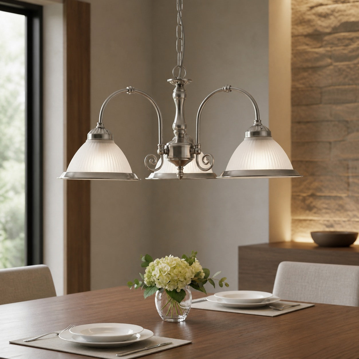 TF Vintora Pendelleuchte aus geripptem Glas – Elegante Metallumrandung für Küchen, Essbereiche und Flure